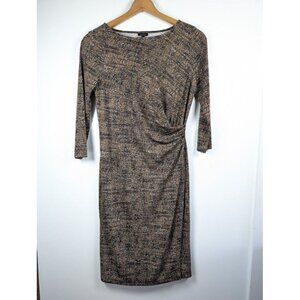 Talbots Dress Size Medium Faux Wrap Knee Length Stretch Ruched 3/4 Sleeve Career